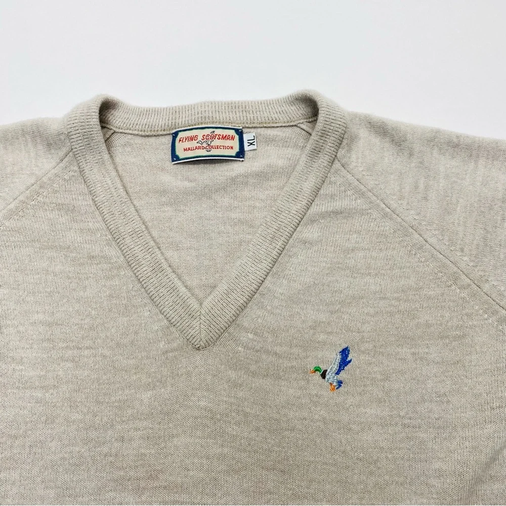 Vintage Flying Scotsman V Neck XL Sweater Mallard Collection Tan Grandpacore USA
